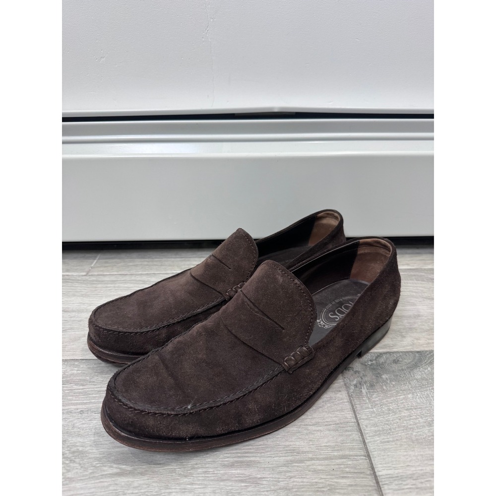 Tod's Mens Brown Suede Penny Loafers Gommino Made in Italy 9.5